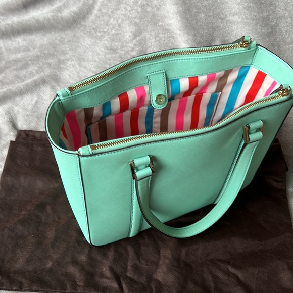 NWOT Kate Spade mint tote with striped interior, matching wallet NWT - Picture 10 of 12